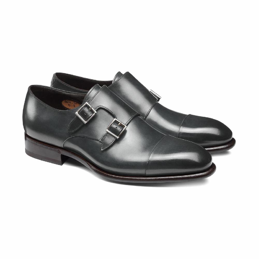 Santoni Doppia fibbia da uomo in pelle grigia Saldi