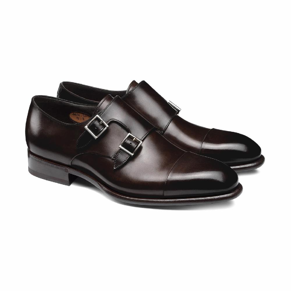 Santoni Doppia fibbia da uomo in pelle marrone testa di moro Saldi Di Fabbrica