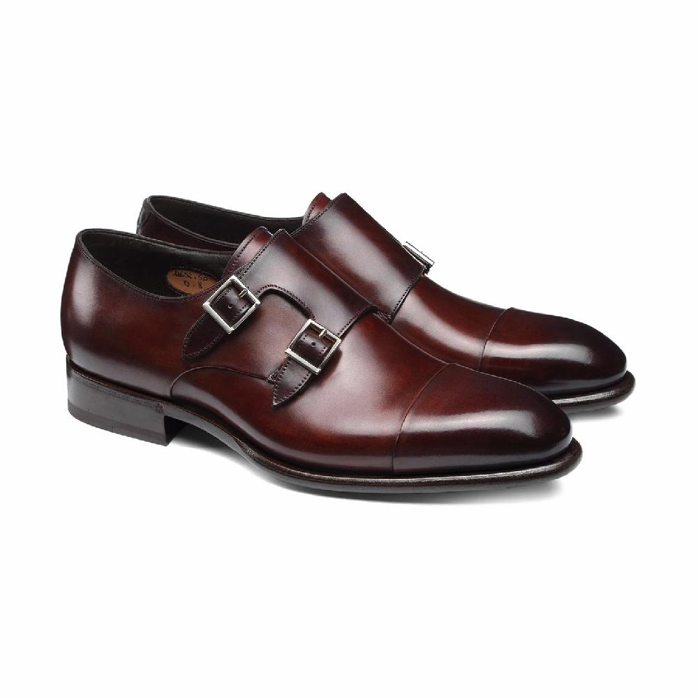 Santoni Doppia fibbia da uomo in pelle rossa I Più Venduti