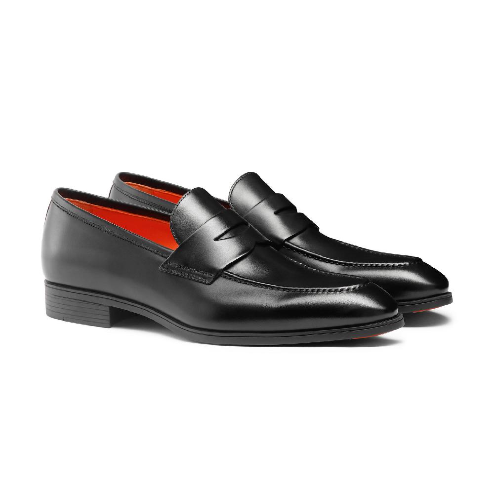 Santoni Mocassino penny da uomo in pelle nera Vendite Flash