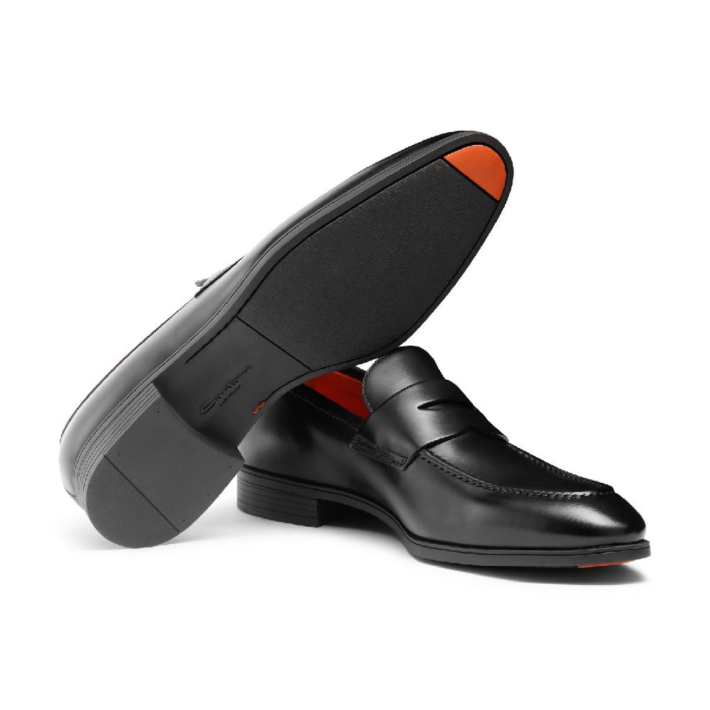 Santoni Mocassino penny da uomo in pelle nera Vendite Flash