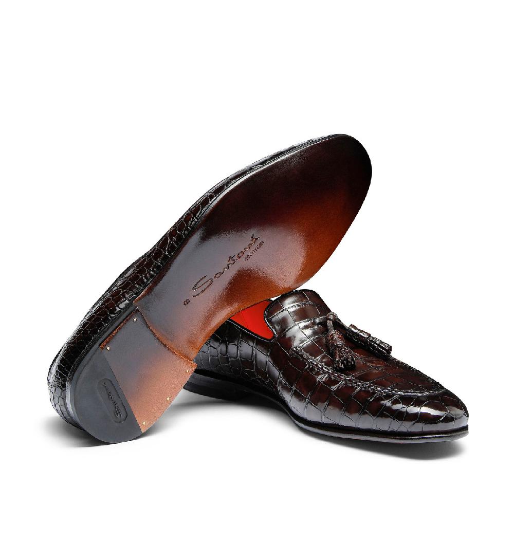 Santoni Mocassino con nappe da uomo in alligatore testa di moro Italia