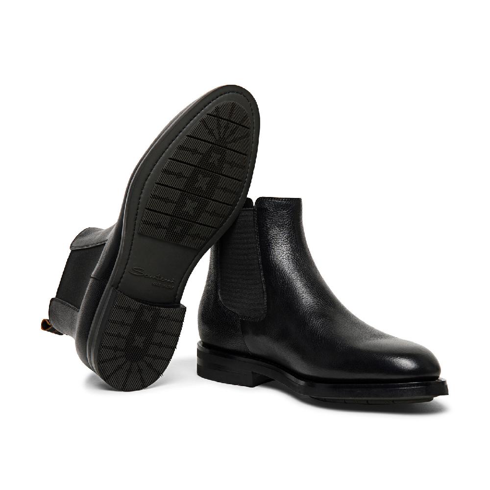 Santoni Stivaletto chelsea da uomo in pelle anticata nera 2025