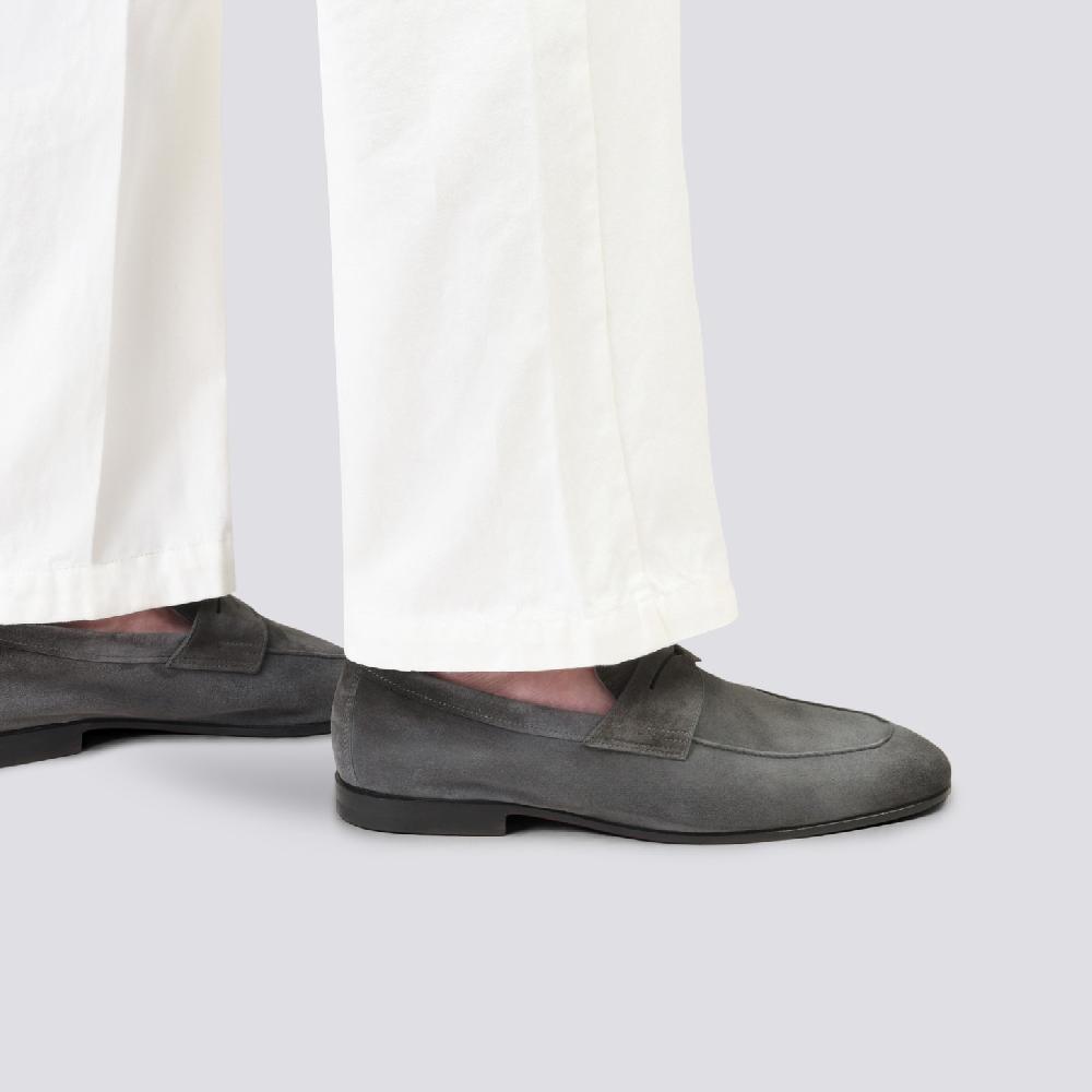 Santoni Mocassino Carlo da uomo in suede grigio Nuovo