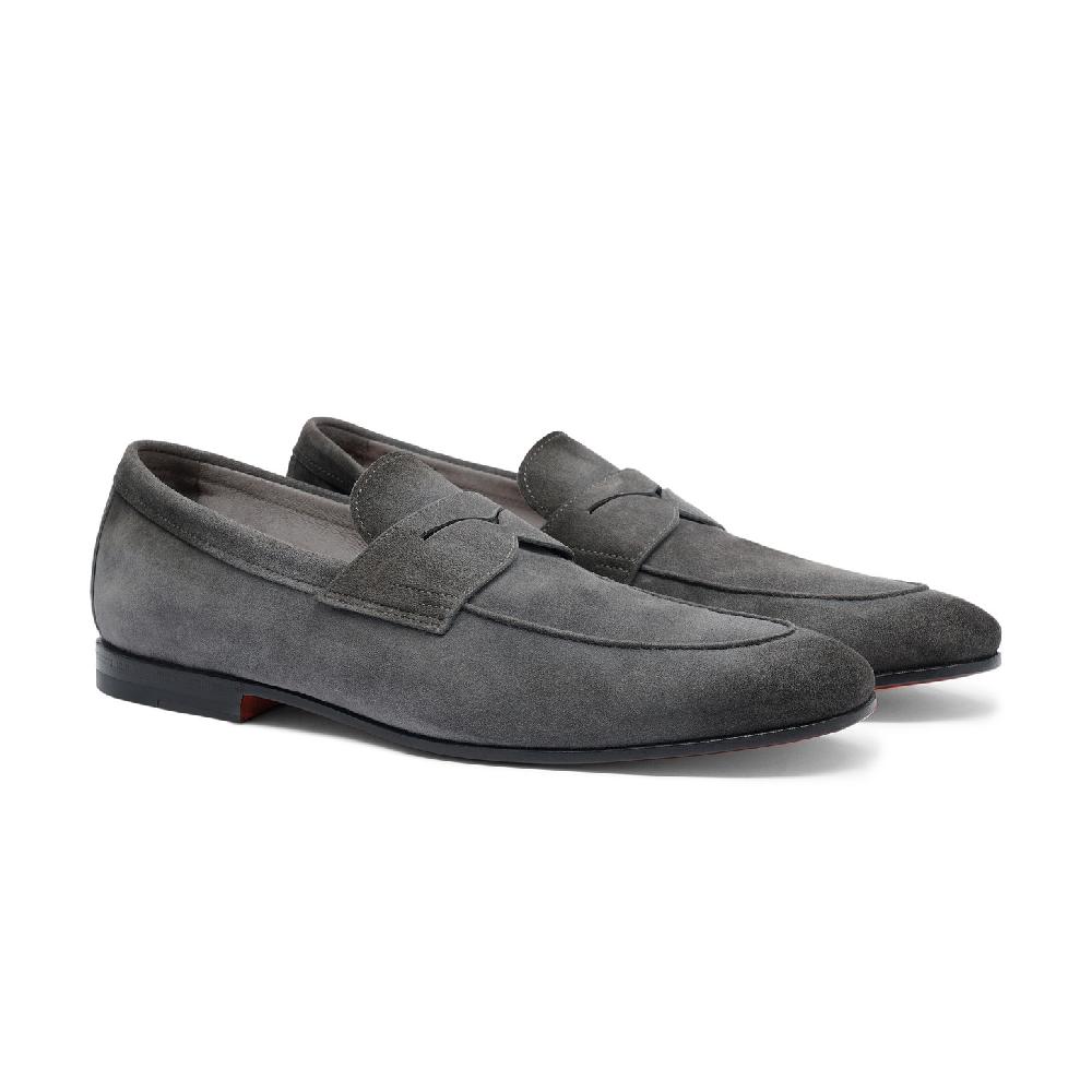 Santoni Mocassino Carlo da uomo in suede grigio Nuovo