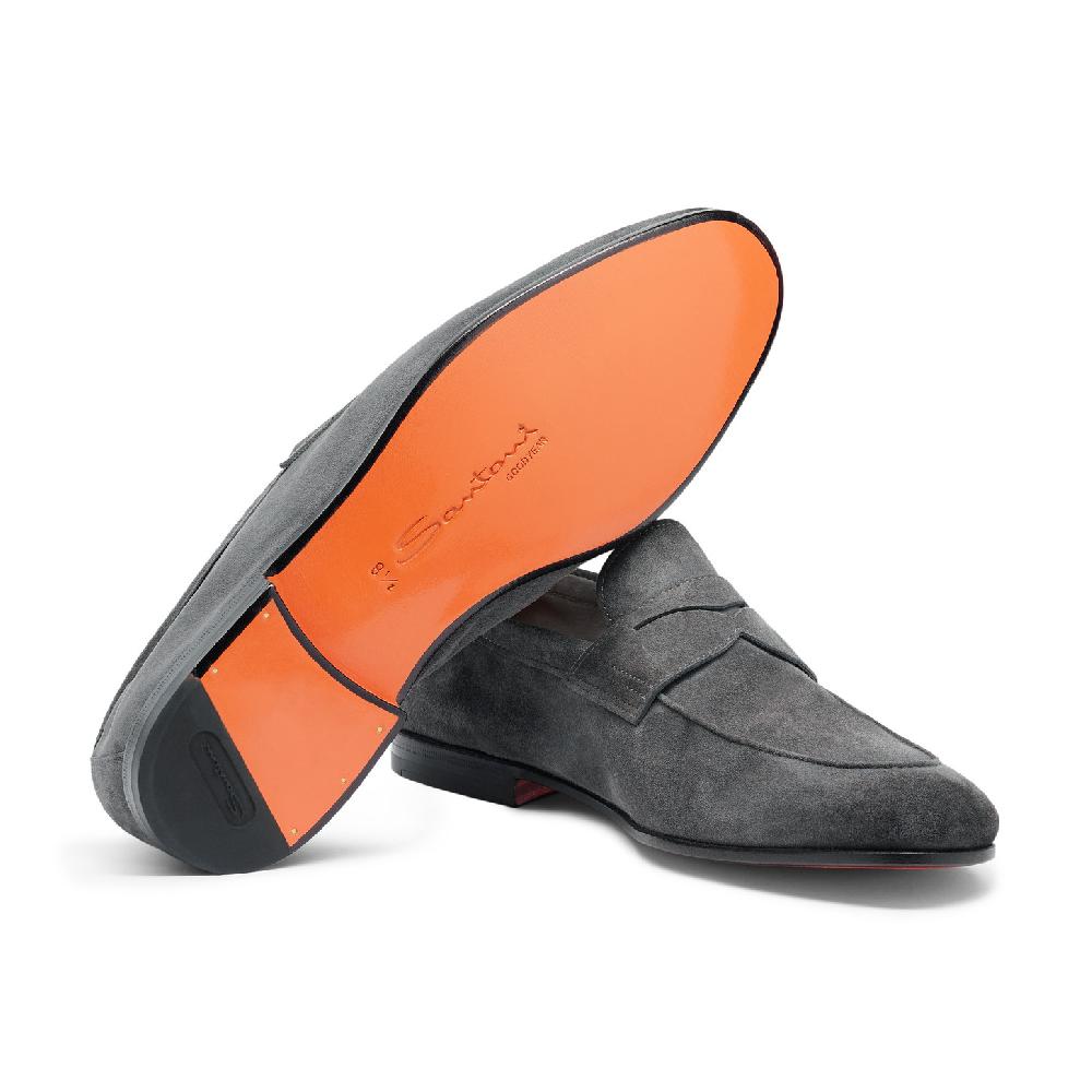 Santoni Mocassino Carlo da uomo in suede grigio Nuovo