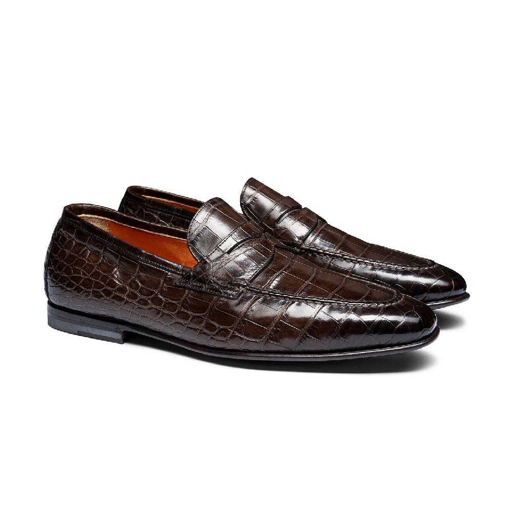 Santoni Mocassino penny da uomo in alligatore testa di moro Qualità