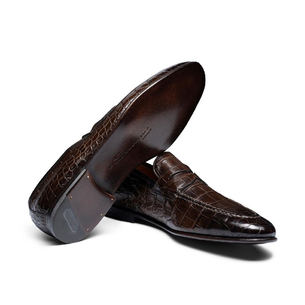 Santoni Mocassino penny da uomo in alligatore testa di moro Qualità