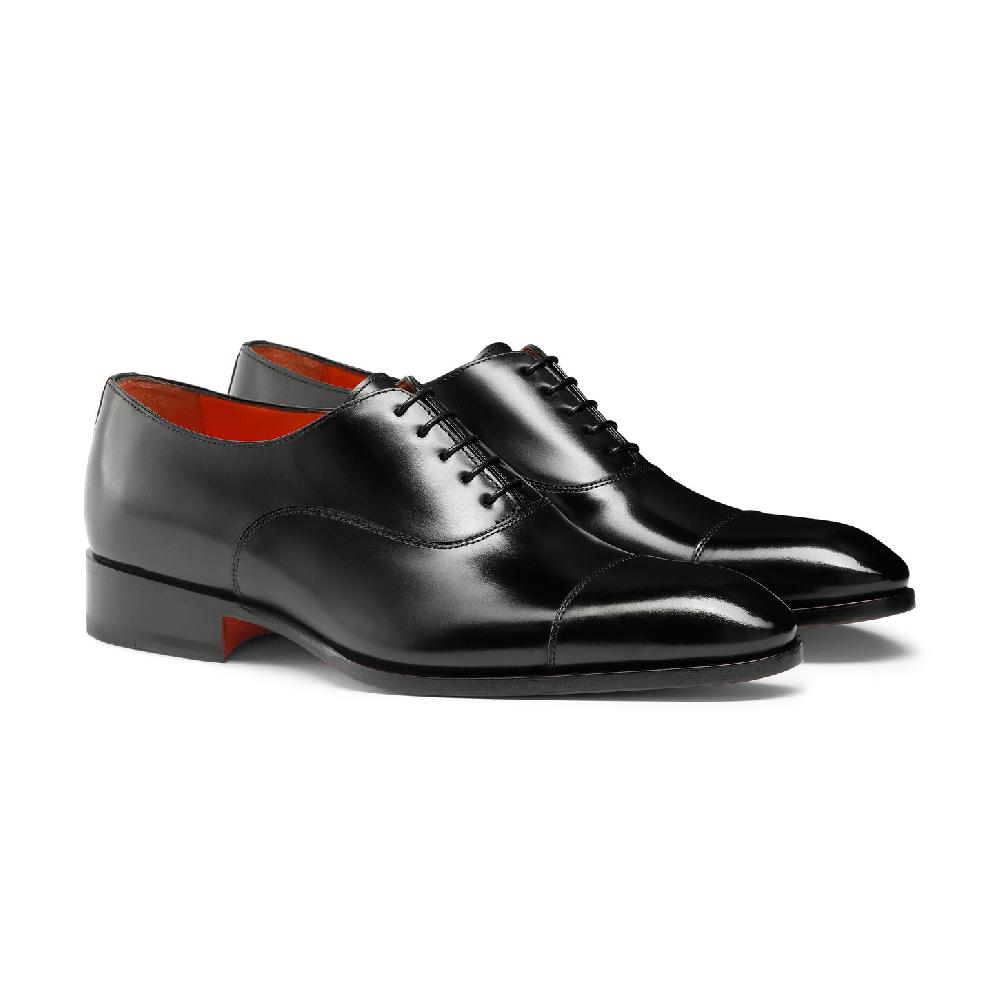 Santoni Stringata oxford da uomo in pelle anticata nera Vendita