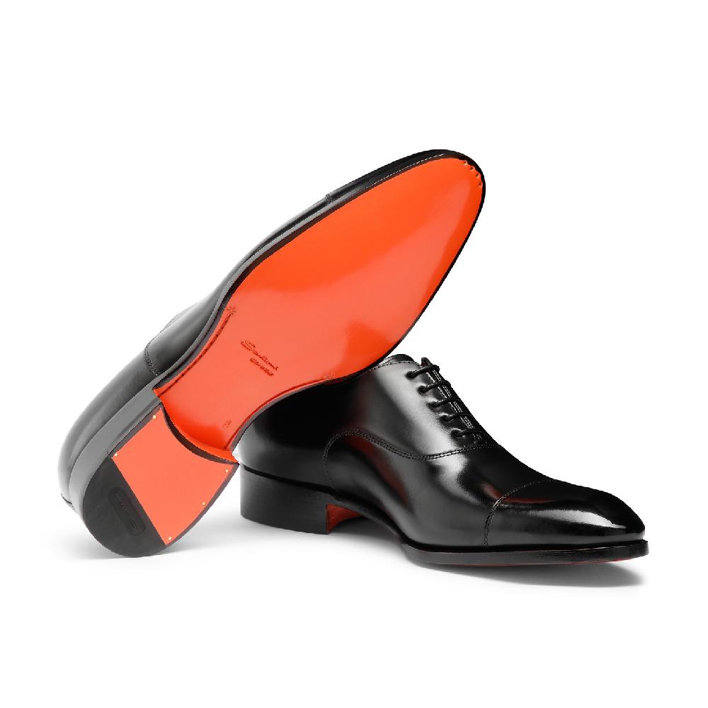 Santoni Stringata oxford da uomo in pelle anticata nera Vendita