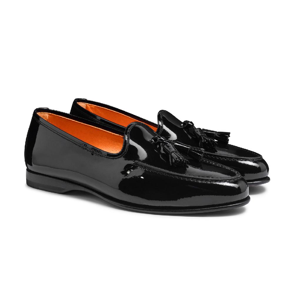Santoni Mocassino Andrea con nappe da uomo in vernice nera Promozione