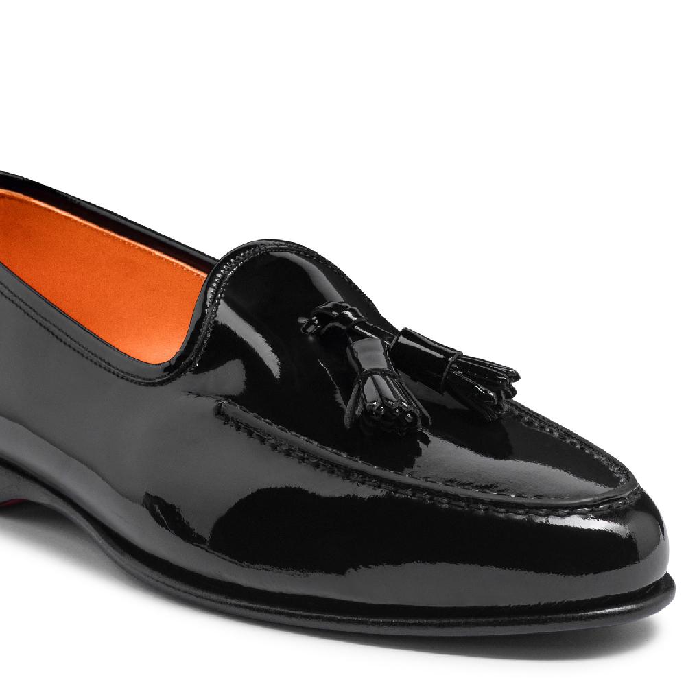 Santoni Mocassino Andrea con nappe da uomo in vernice nera Promozione