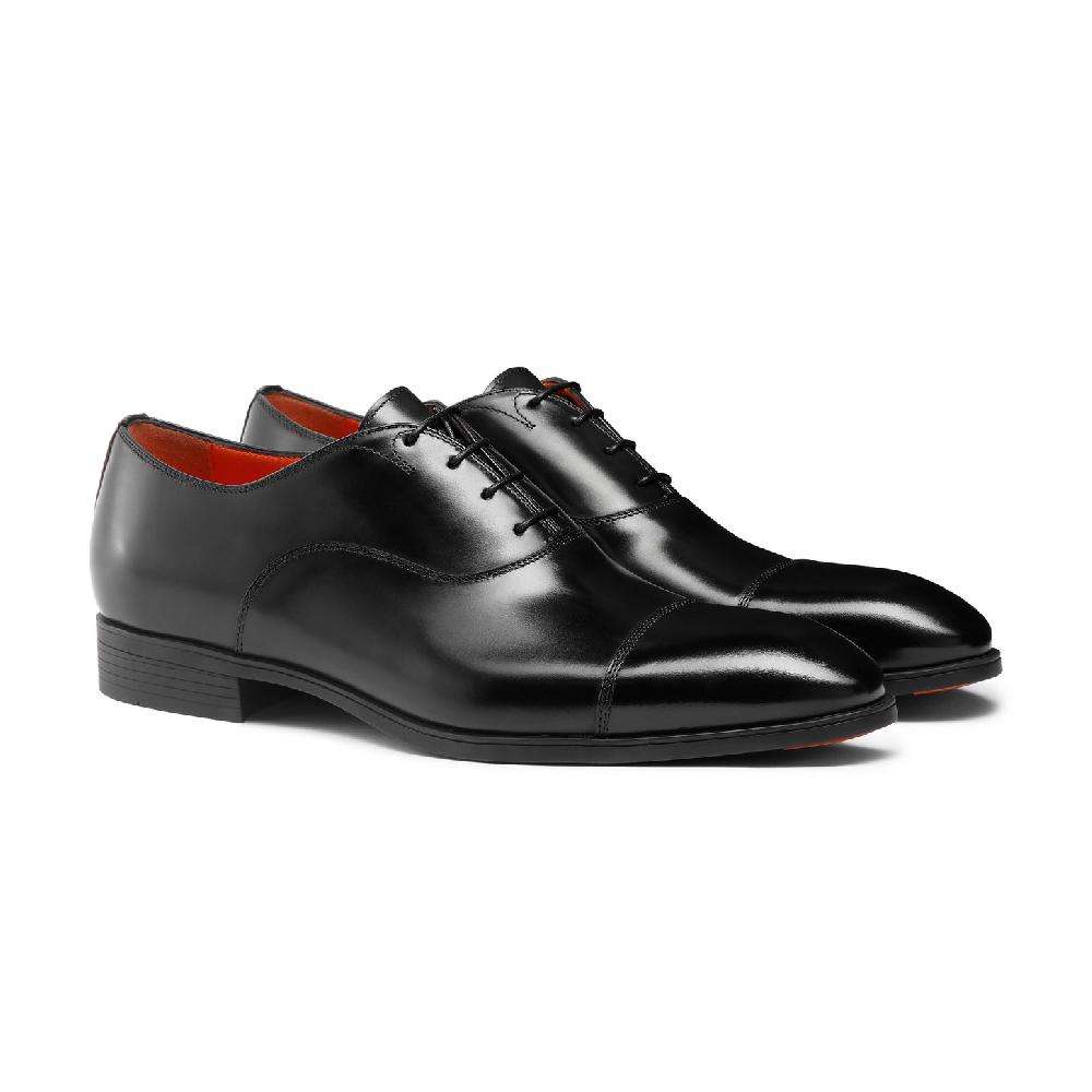 Santoni Stringata oxford da uomo in pelle nera Spedizione Gratuita