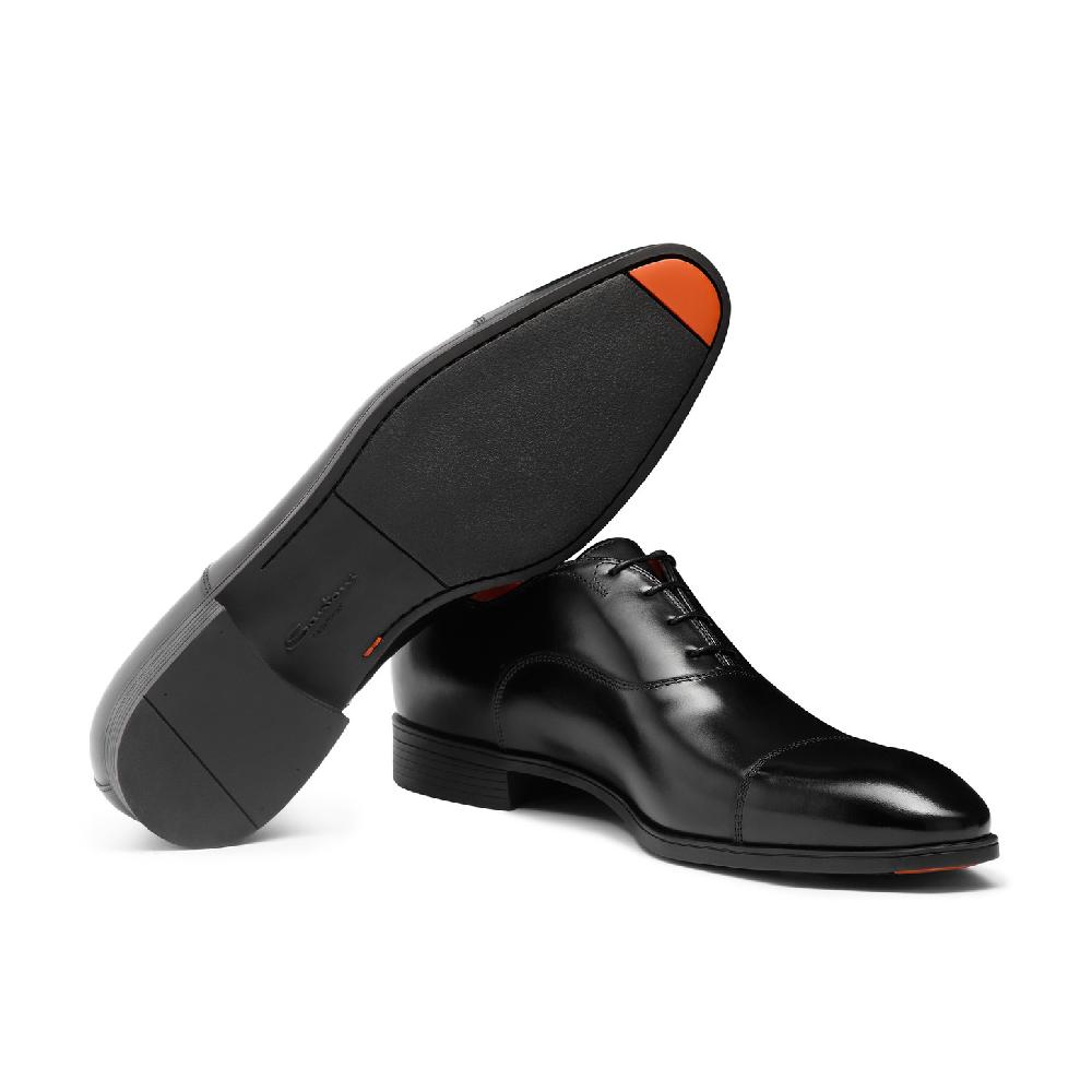 Santoni Stringata oxford da uomo in pelle nera Spedizione Gratuita