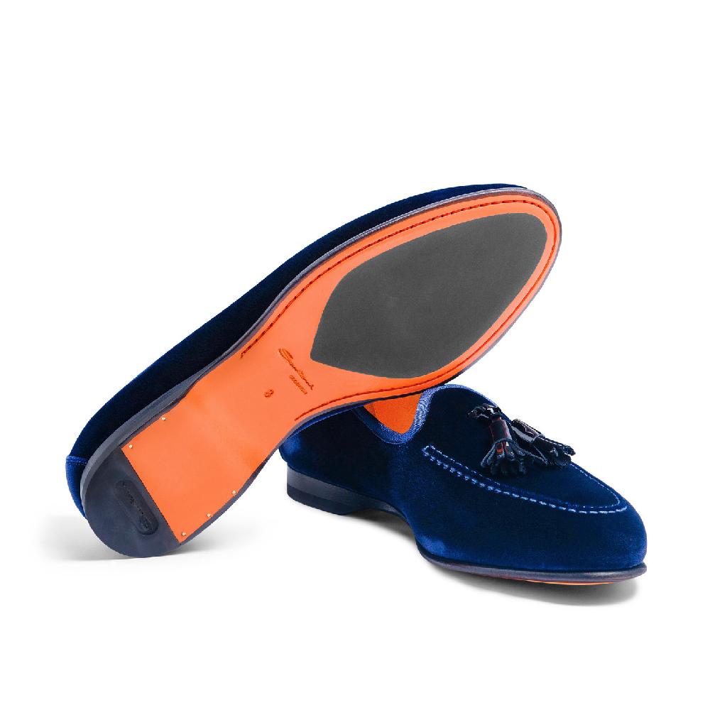 Santoni Mocassino Andrea con nappe da uomo in velluto blu Pezzi Unici