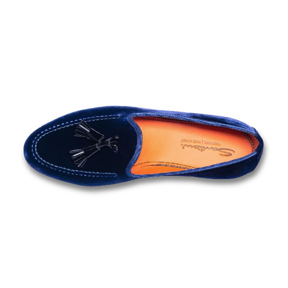 Santoni Mocassino Andrea con nappe da uomo in velluto blu Pezzi Unici