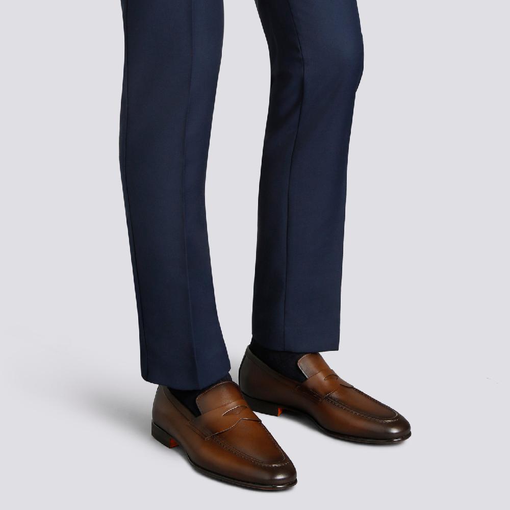 Santoni Mocassino penny da uomo in pelle anticata marrone Soddisfazione Garantita