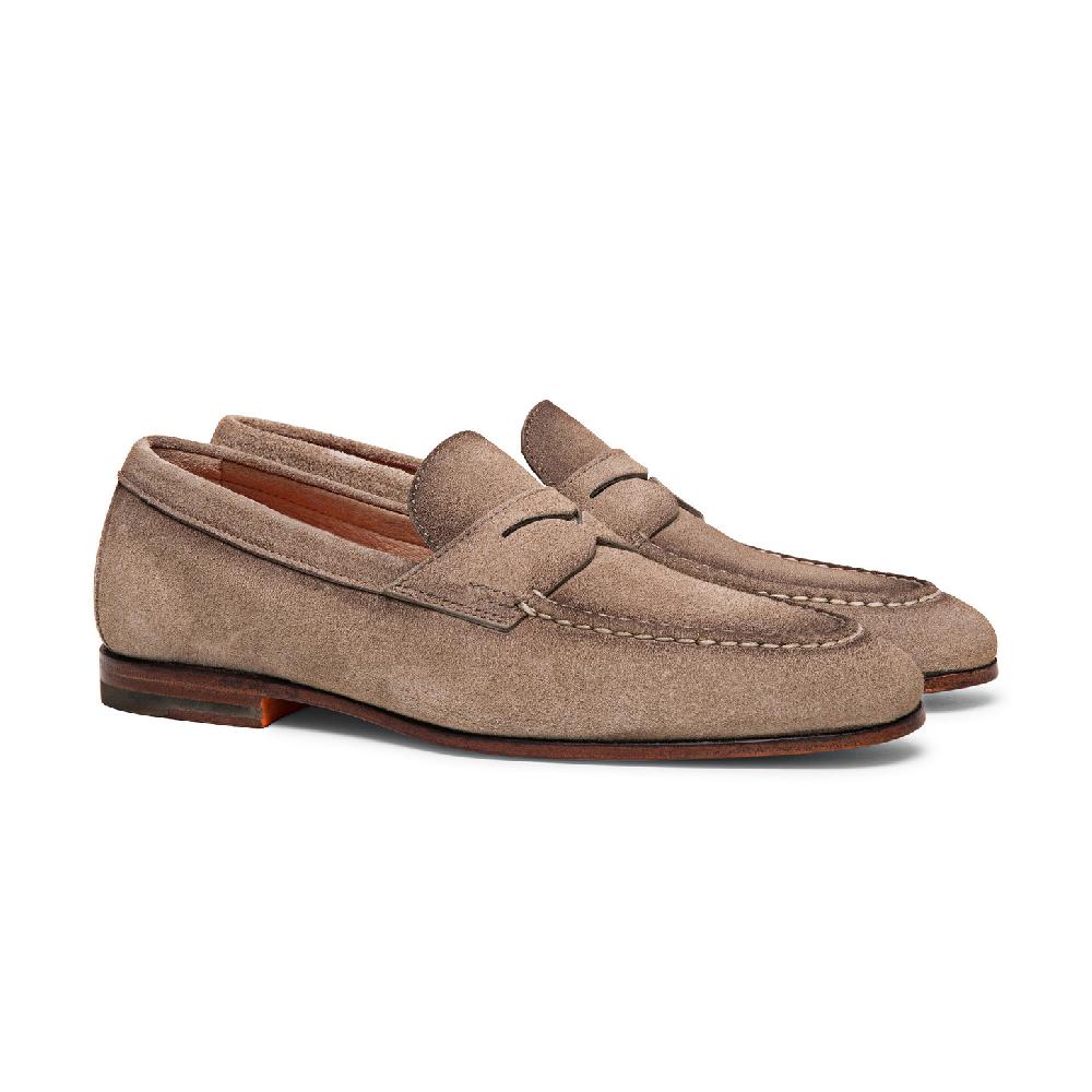 Santoni Mocassino penny da uomo in suede beige Qualità Garantita