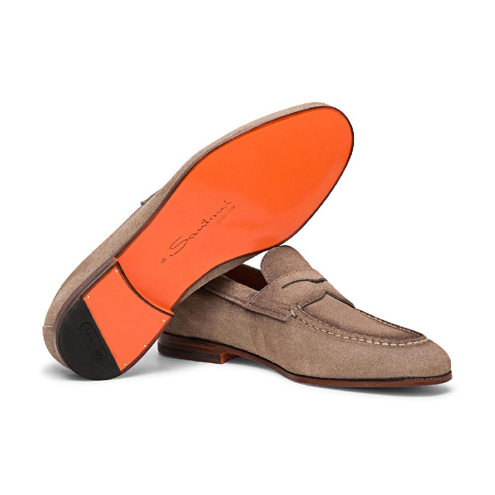 Santoni Mocassino penny da uomo in suede beige Qualità Garantita