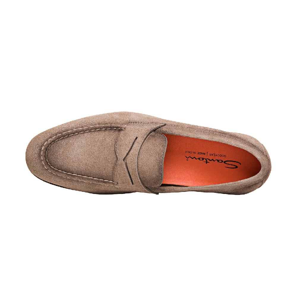 Santoni Mocassino penny da uomo in suede beige Qualità Garantita