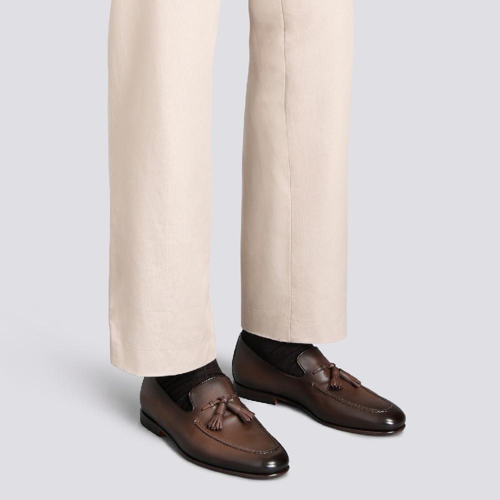 Santoni Mocassino con nappe da uomo in pelle anticata marrone Negozi Online