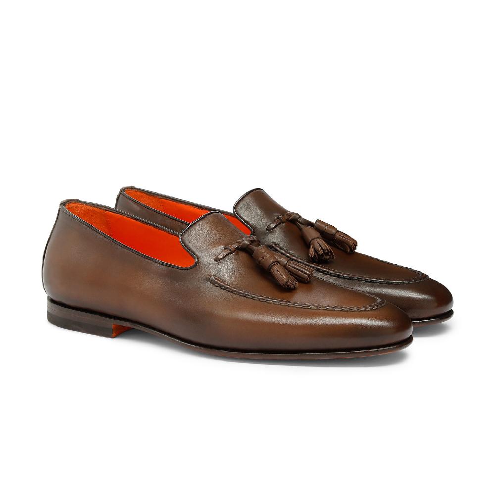 Santoni Mocassino con nappe da uomo in pelle anticata marrone Negozi Online