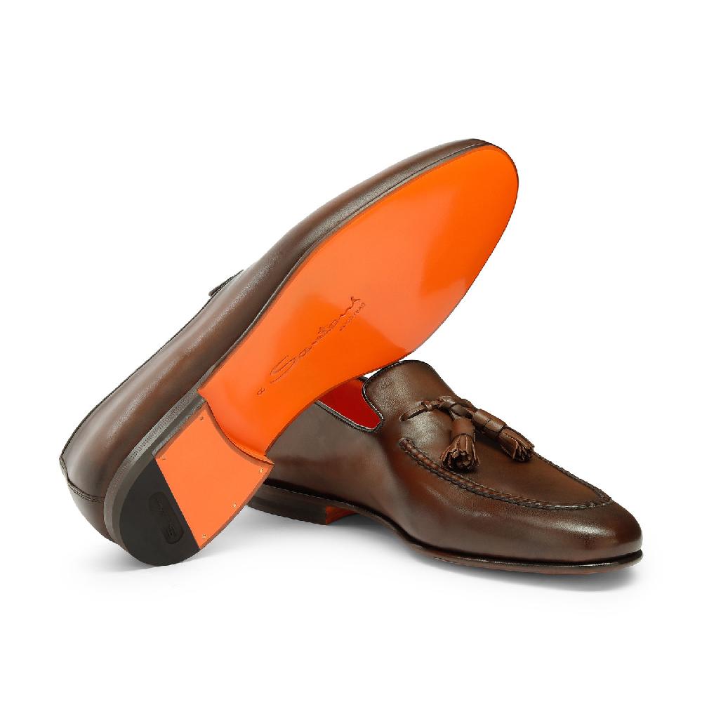 Santoni Mocassino con nappe da uomo in pelle anticata marrone Negozi Online