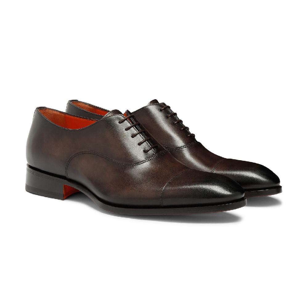 Santoni Stringata oxford da uomo in pelle anticata marrone Promozione Limitata