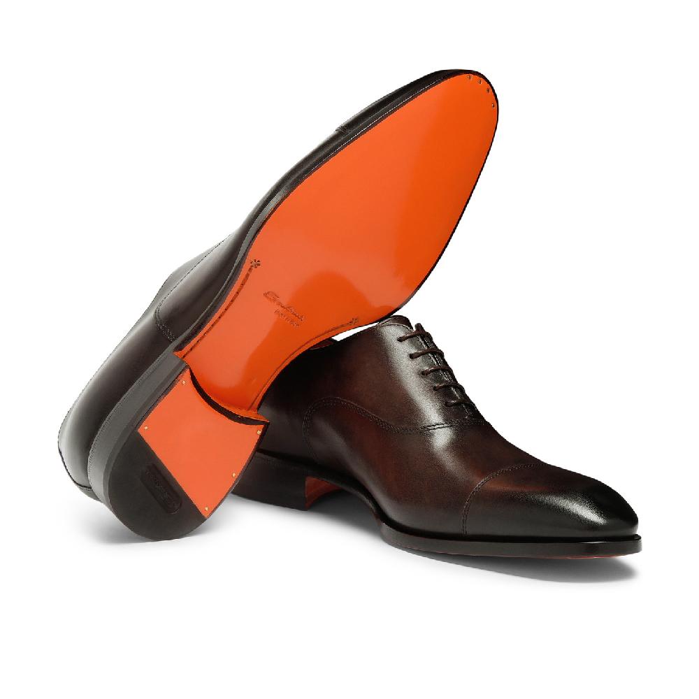 Santoni Stringata oxford da uomo in pelle anticata marrone Promozione Limitata