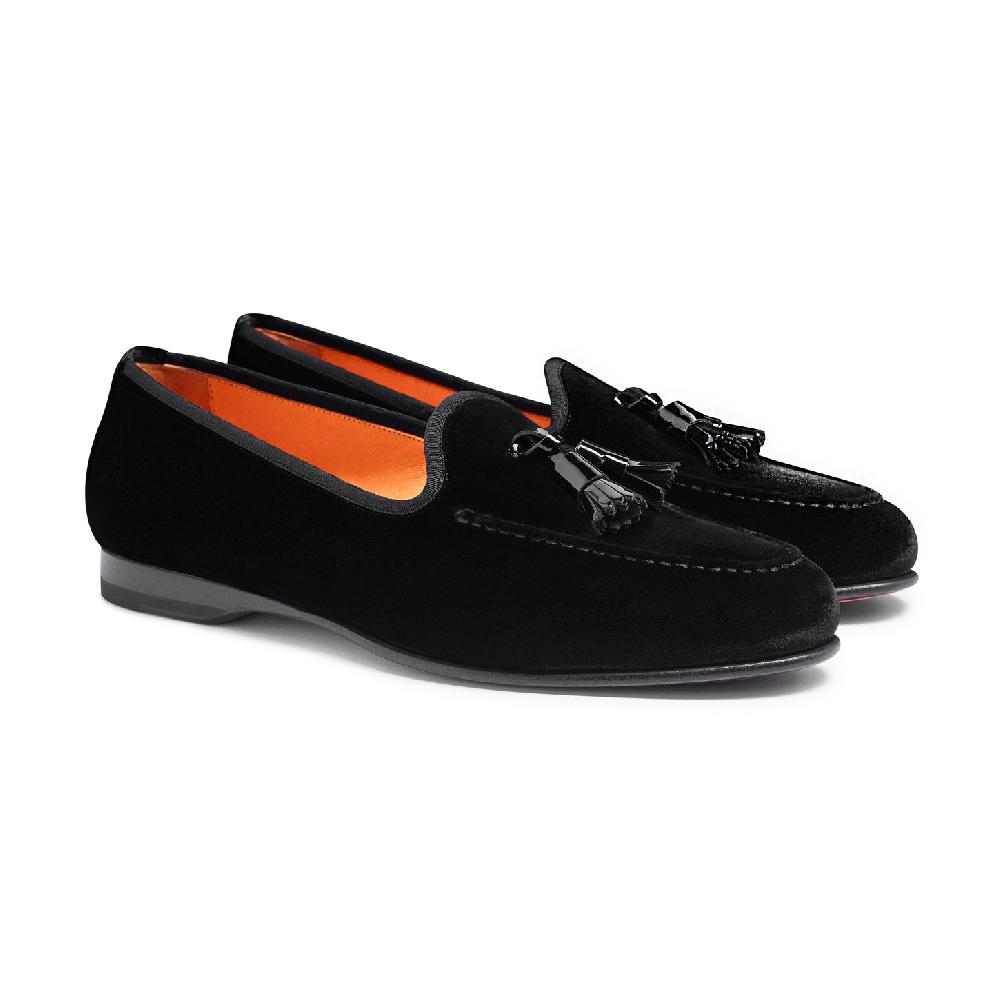 Santoni Mocassino Andrea con nappe da uomo in velluto nero Fino Al -60%