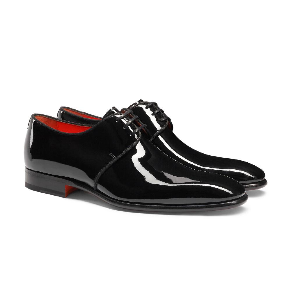 Santoni Stringata derby da uomo in vernice nera Offerta natalizia