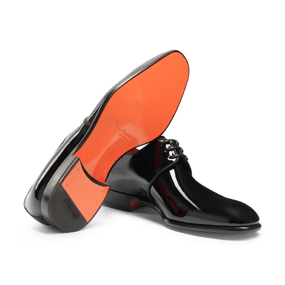 Santoni Stringata derby da uomo in vernice nera Offerta natalizia