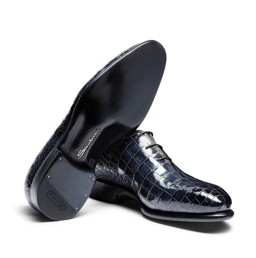 Santoni Stringata oxford da uomo in alligatore blu Affare Del Giorno