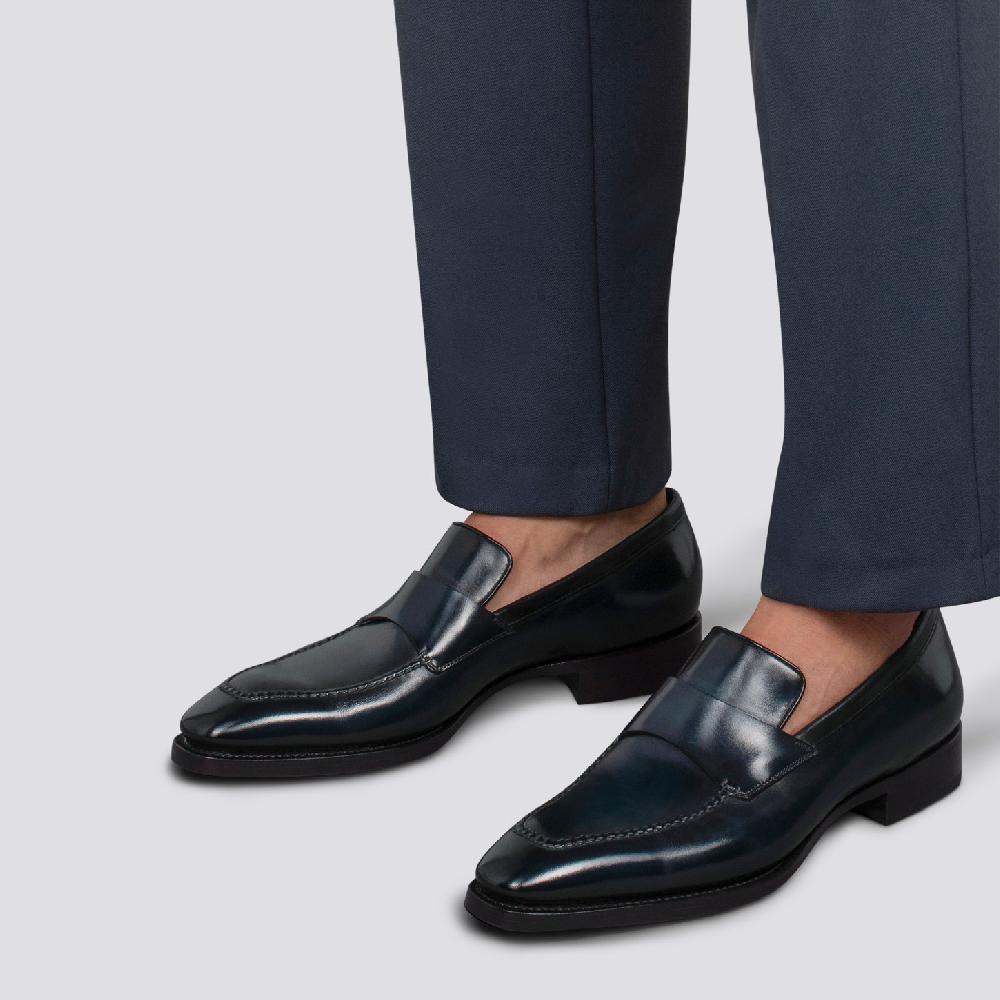 Santoni Mocassino penny Limited Edition da uomo in pelle blu Prezzo Ridotto
