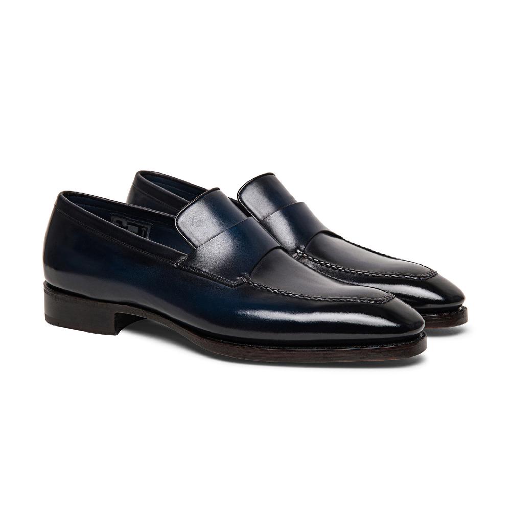 Santoni Mocassino penny Limited Edition da uomo in pelle blu Prezzo Ridotto