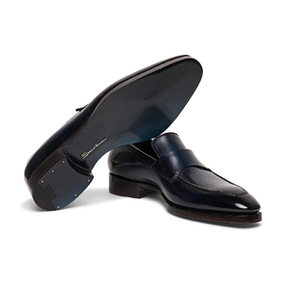 Santoni Mocassino penny Limited Edition da uomo in pelle blu Prezzo Ridotto
