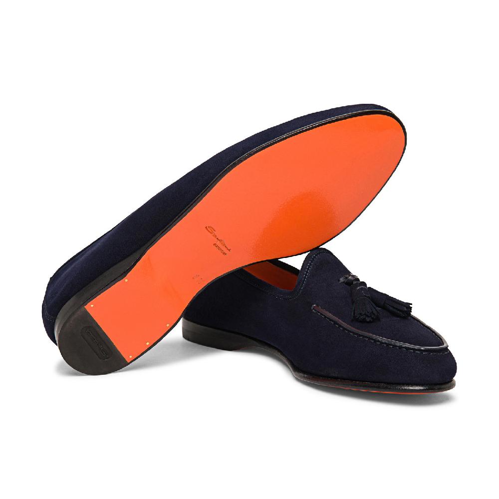 Santoni Mocassino Andrea con nappe da uomo in suede blu Sottocosto