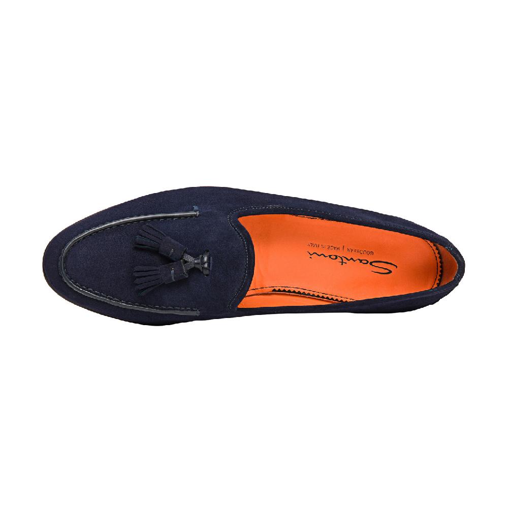 Santoni Mocassino Andrea con nappe da uomo in suede blu Sottocosto