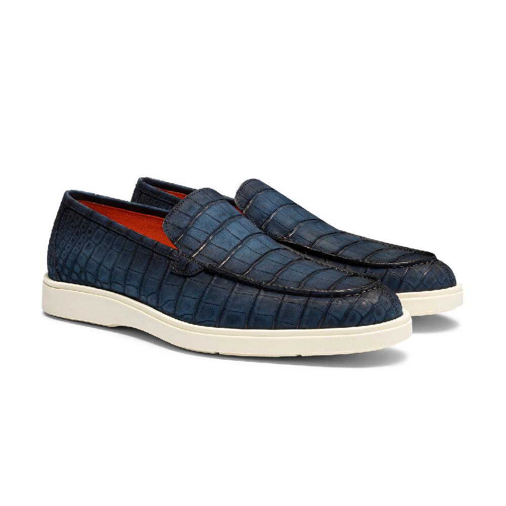Santoni Mocassino da uomo in alligatore blu Convenienza