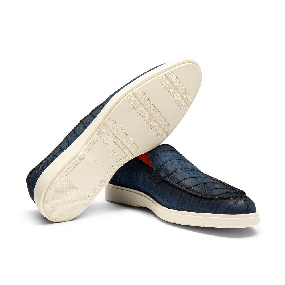 Santoni Mocassino da uomo in alligatore blu Convenienza