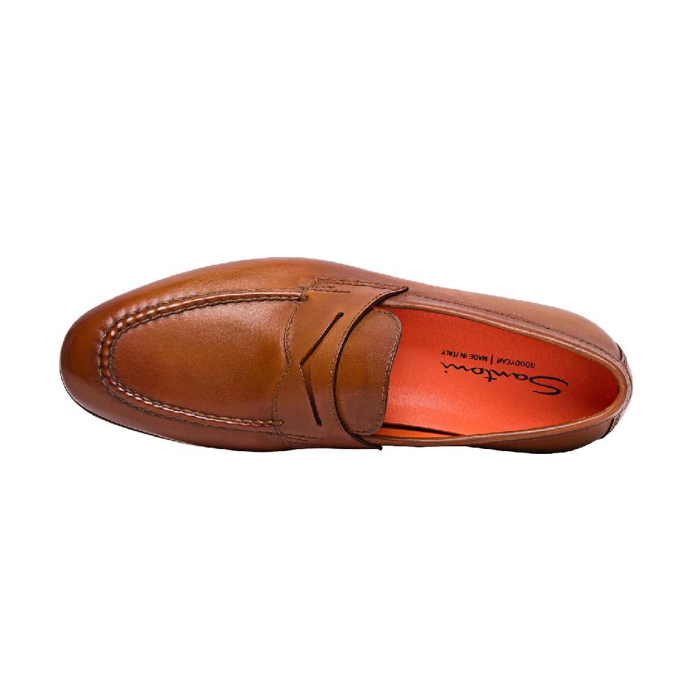 Santoni Mocassino penny da uomo in pelle marrone Sconto