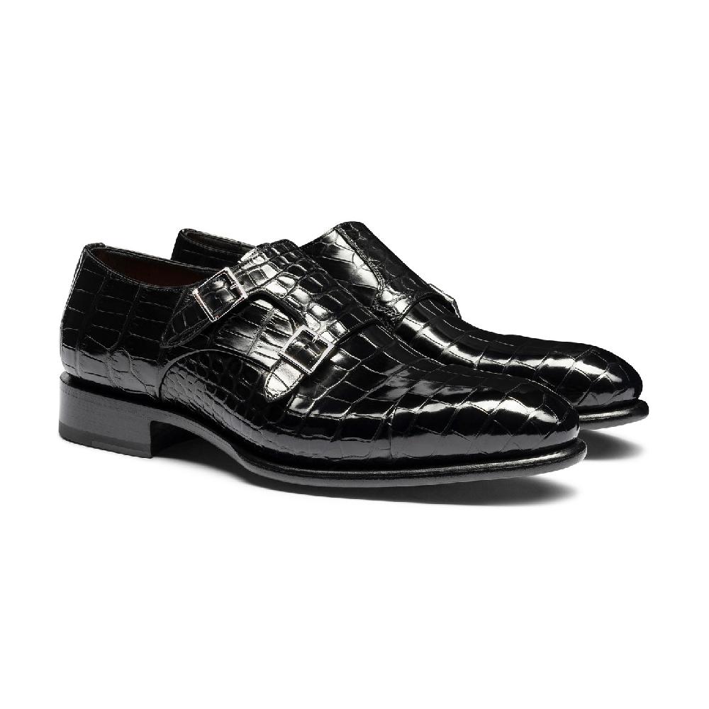 Santoni Doppia fibbia da uomo in alligatore nero Offerta