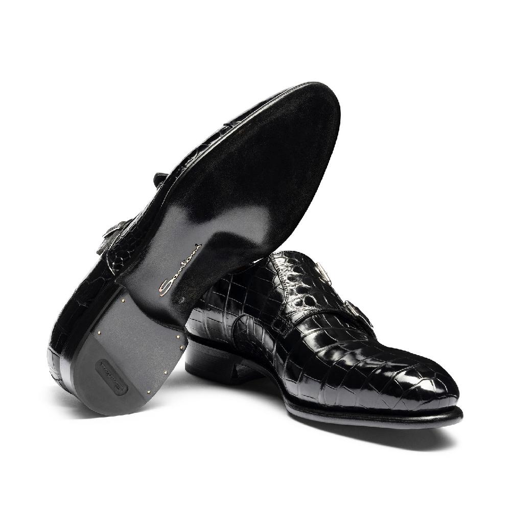 Santoni Doppia fibbia da uomo in alligatore nero Offerta