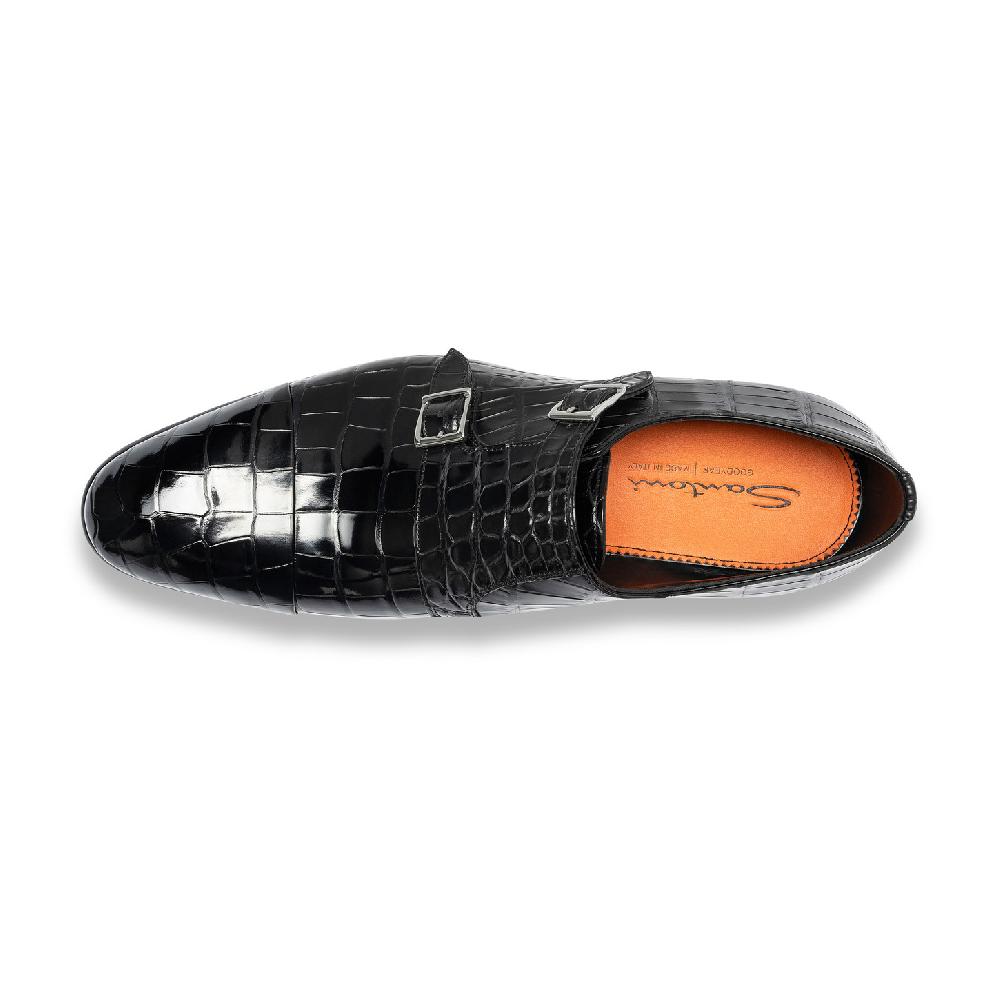 Santoni Doppia fibbia da uomo in alligatore nero Offerta