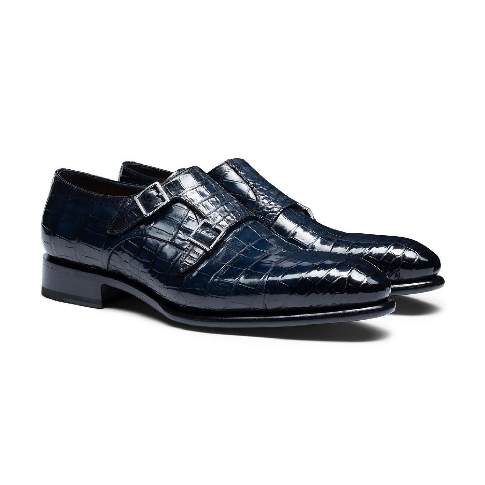 Santoni Doppia fibbia da uomo in alligatore blu Economico