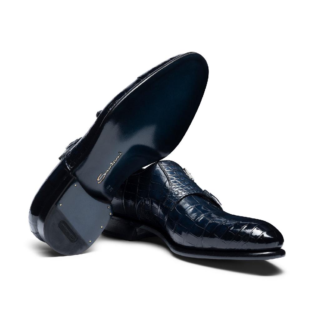 Santoni Doppia fibbia da uomo in alligatore blu Economico