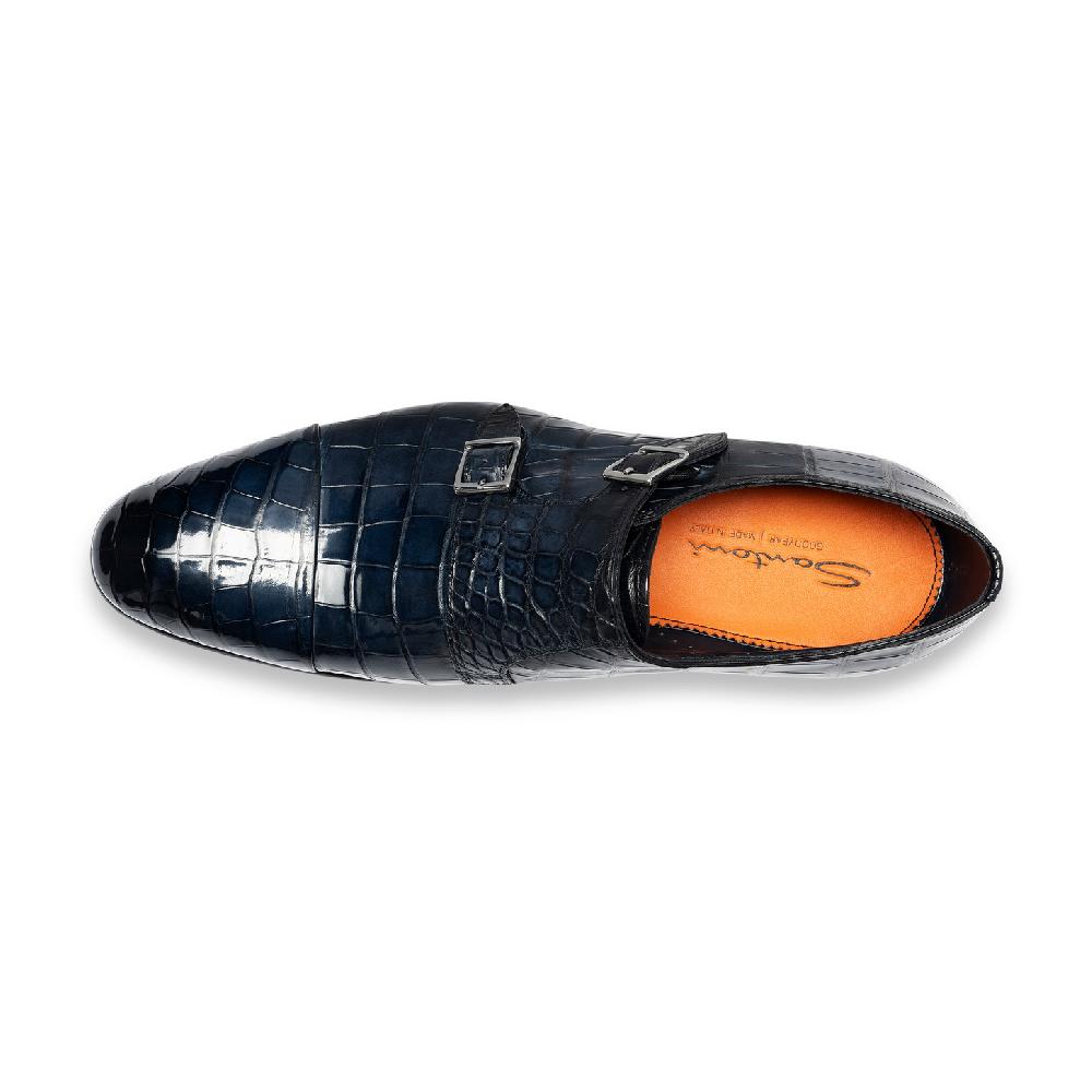 Santoni Doppia fibbia da uomo in alligatore blu Economico