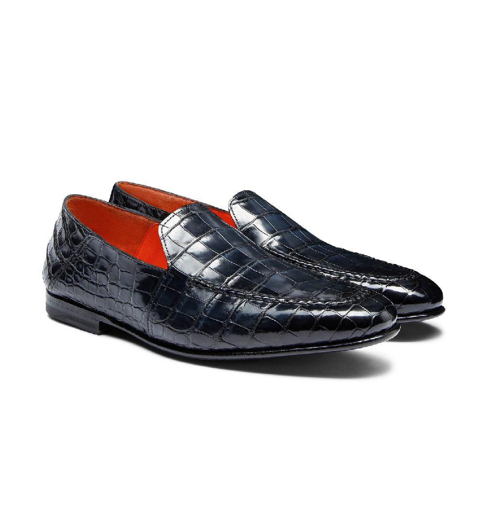 Santoni Mocassino da uomo in alligatore blu Online
