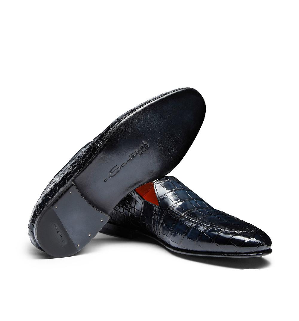 Santoni Mocassino da uomo in alligatore blu Online