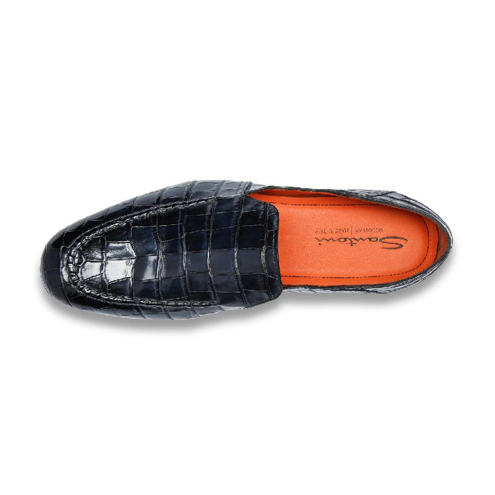 Santoni Mocassino da uomo in alligatore blu Online